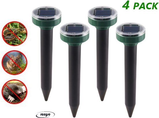 4x Solar Mollenverjager & Muizenverjager - Mollenbestrijding Ultrasoon Geluid Op Zonne-Energie - Anti Mollen & Muizen Verjager - Ongdierte Verjager