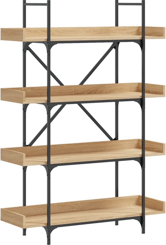 vidaXL - Boekenkast - 4-laags - 100x33x145,5 - cm - bewerkt - hout - sonoma - eiken