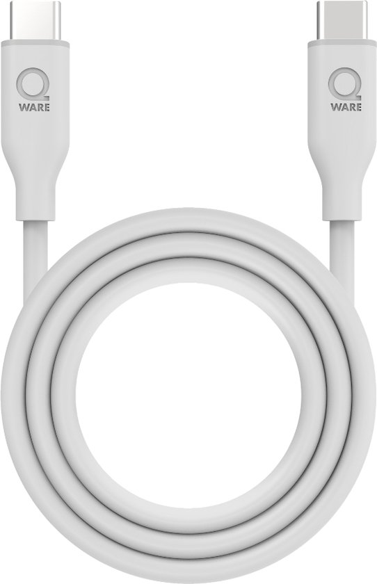 Qware - USB C to USB C - Kabel - Cable - Fast charge - Snel laden - 1 meter - Siliconen - Knoop vrij - Extra flexibel - Wit