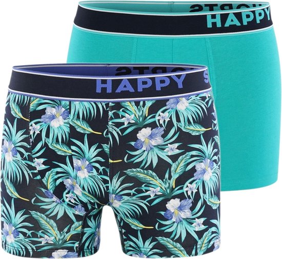 Happy Shorts 2-Pack Boxershorts Heren Hawaii Flowers Blauw - Maat XL