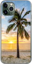 Geschikt voor iPhone 11 Pro hoesje - Strand - Palmboom - Zonsondergang - Siliconen Telefoonhoesje