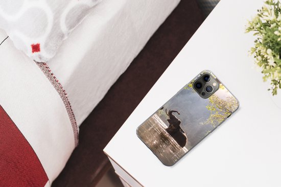 Telefoonhoesje Geschikt voor iPhone 13 Pro hoesje - Olifant - Water - Dieren - Bomen - Zon - Siliconen Telefoonhoesje Telefoonhoesje