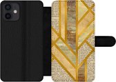 Bookcase Geschikt voor iPhone 12 Mini telefoonhoesje - Goud - Marmer print - Vintage - Met vakjes - Wallet case met magneetsluiting