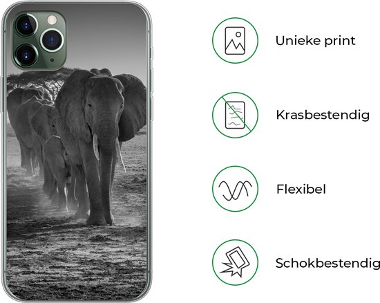 Coque iPhone 11 Pro Max - Éléphants au Kenya en noir et blanc - Siliconen