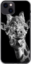 Geschikt voor iPhone 13 hoesje - Giraffe - Dier - Zwart - Wit - Siliconen Telefoonhoesje