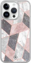Casimoda® hoesje - Geschikt voor iPhone 14 Pro - Stone grid marmer / Abstract marble - 2-in-1 case - Schokbestendig - Geometrisch patroon - Verhoogde randen - Paars, Transparant