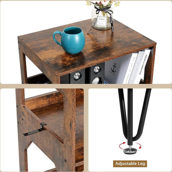 GOPLUS Draaitafel standaard, platenhouder met laadstation en opbergruimte, draaitafel rek met metalen poten en legvlak, bijzettafel, banktafel (wit, 48 x 40 x 88 cm