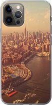 Geschikt voor iPhone 13 Pro hoesje - New York - Skyline - Goud - Siliconen Telefoonhoesje