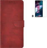 Geschikt voor Motorola Moto G14 Hoesje - Bookcase - Moto G14 Hoesje - Pu Leder Wallet Book Case Rood Cover + Screenprotector