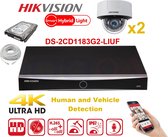 HIKVISION IP Camera Kit 2x Dome Smart Hybrid Light Serie 8MP NVR 4xChannel POE- 2TB Harde Schijf Max 4x Camera (nieuw)