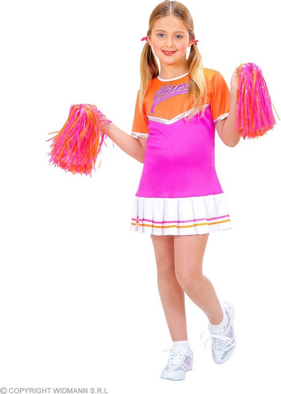 Widmann - Cheerleader Kostuum - Cherry Cheer Cheerleader Kind - Meisje - Oranje, Roze - Maat 158 - Carnavalskleding - Verkleedkleding