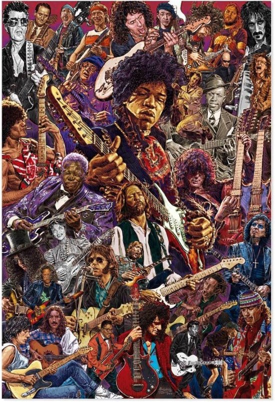 Jimi Hendrix poster - Rock - Soul - Jazz - George Harrison - Frank Zappa - Eric Clapton - gitaren - gitaristen - muziek - 61x91.5cm.