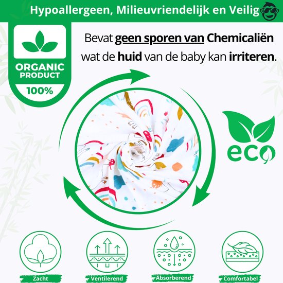 BoefieBoef XL Hydrofiele Doek 120x110cm - Zachte Bamboe Swaddle, Inbakerdoek, Mousseline Doek voor Baby's en Newborns 0 tot 12 maanden - Regenboog Eenhoorn - Dubbellaags, Ademend en Absorberend - Kerst en KraamCadeau - - Duurzaam - Babydeken - Wit van BoefieBoef — afbeelding 4
