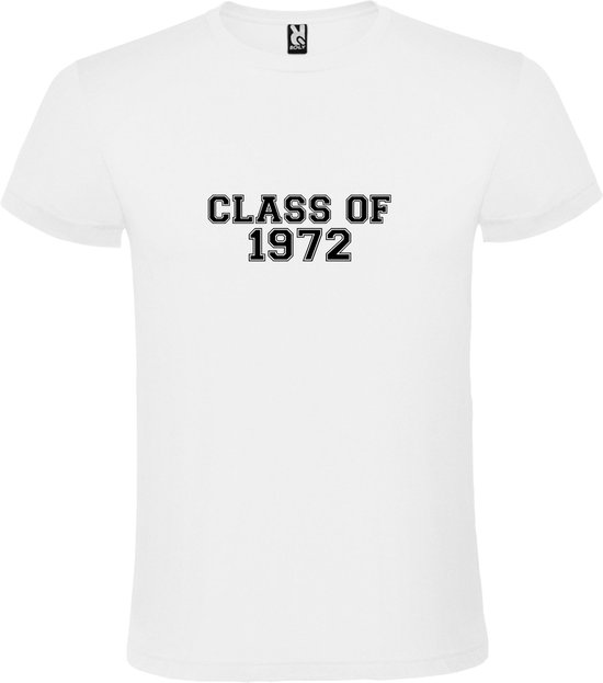 Wit T-Shirt met “Class of 1972 “ Afbeelding Zwart Size 5XL