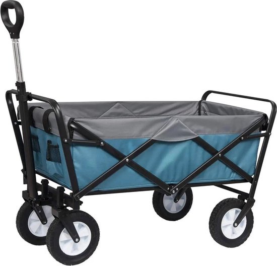 Opvouwbare Bolderkar, Handkar, Offroad, met Dak, Blauw, Zwart