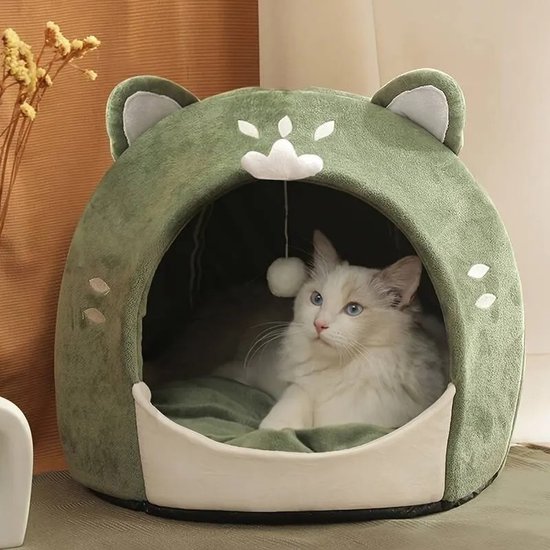 Kattenbed, kattengrot, mand voor katten, afneembaar tunnelspeelgoed, kan worden gebruikt als kattenbed of kattenspeelgoed, kattennest met rond ontwerp, donut-kattenbed van hard, ademend vilt (L