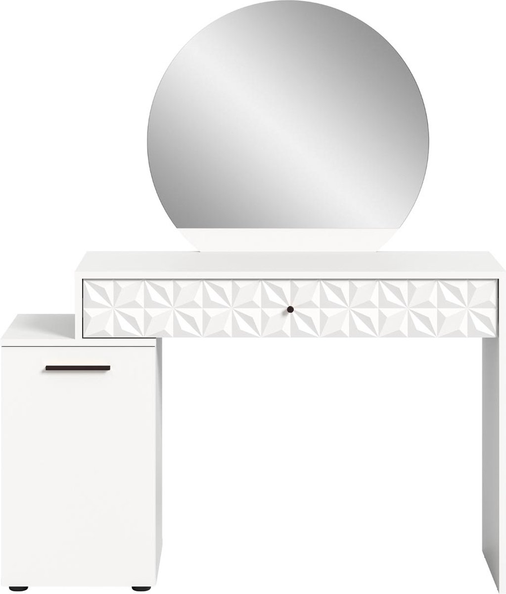 Prisma kaptafel spejl, 1 deur, 1 lade hoog glans wit.