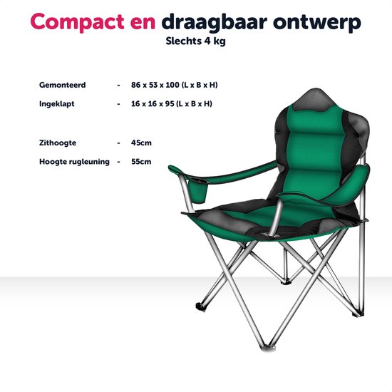 Opvouwbare campingstoel - groen - 80x75x50 cm