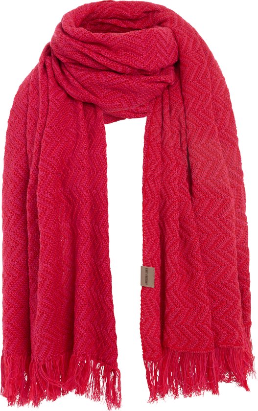 Knit Factory Soleil Echarpe Femme - Echarpe en coton - Echarpe allongée - Echarpe d'été rouge/rose - Echarpe femme - Motif chevrons - Rouge vif/Fuchsia - 200x90 cm - Echarpe XXL - 50% coton/50% acrylique