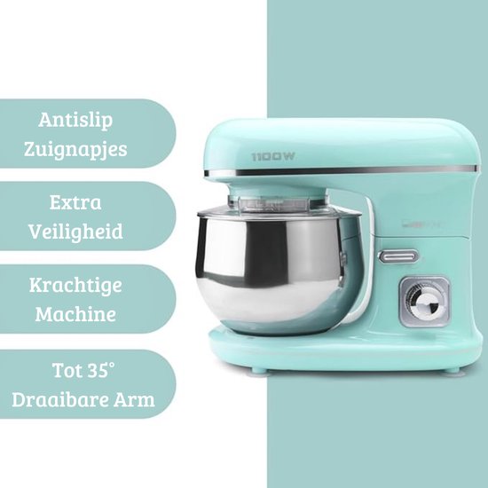 Luxe Roterende Deegmachine - Multifunctionele Deegmixer - Kneedmachine - Inclusief Spatdeksel & Navulopening - 1100W - RVS - Mint van Luxe. — afbeelding 2
