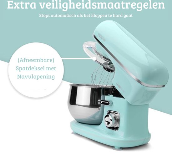 Luxe Roterende Deegmachine - Multifunctionele Deegmixer - Kneedmachine - Inclusief Spatdeksel & Navulopening - 1100W - RVS - Mint van Luxe. — afbeelding 5