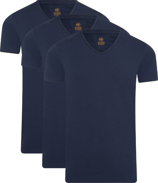 Mario Russo T-shirts - T-shirts Heren - Onder Shirts - Katoen - 3-pack - V-Hals - XL - Navy