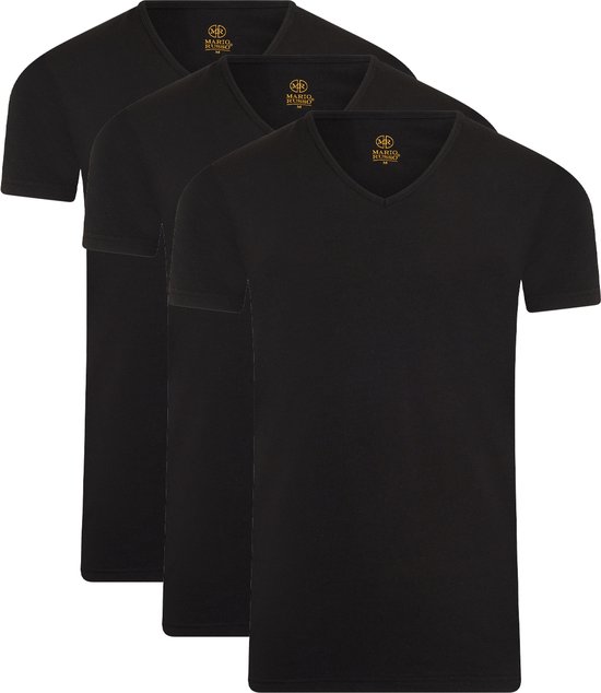 Mario Russo T-shirts - T-shirts Heren - Onder Shirts - Katoen - 3-pack - V-Hals - XL - Zwart