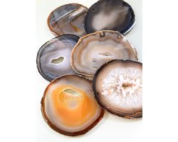 The Gem Inside - Edelsteen onderzetters - Agaat - Set van 2 - Doorsnee 10cm - Met siliconen voetjes - Onderzetters voor glazen - Natuursteen