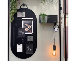 Magneetbord XL Ovaal - ZWART - inclusief 10 leren magneet accessoires - Handles and more® (wandbord - magneetborden groot)