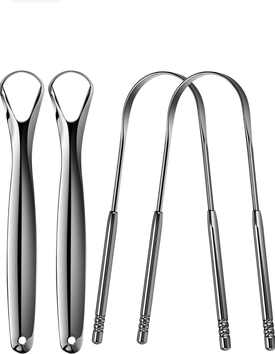 Goedkoopste Tongschrapers - Ultieme Mondverzorging 4 Stuks Roestvrijstalen Tongreinigers - Bestrijd Slechte Adem Effectief en Verbeter Je Mondhygiëne Met Gemak!