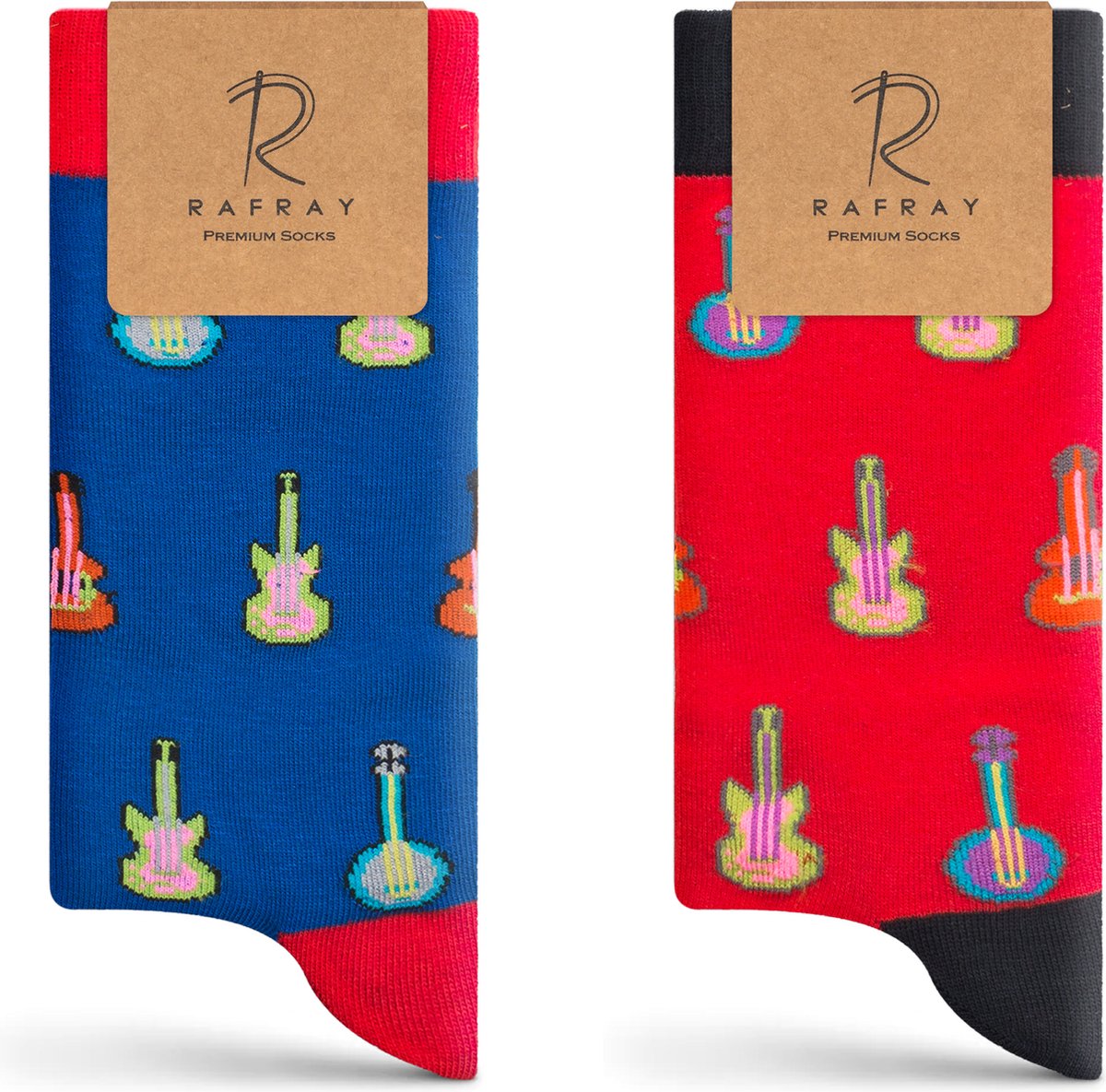 RAFRAY Sokken - Funky Socks - Guitar Sokken in Cadeaubox - Premium Katoen - 2 paar - Maat 40-44