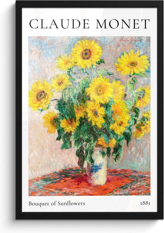 Fotolijst inclusief poster - Posterlijst 40x60 cm - Posters - Claude Monet - Bouquet of Sunflowers - Kunst - Oude meesters - Foto in lijst decoratie - Wanddecoratie woonkamer - Muurdecoratie slaapkamer