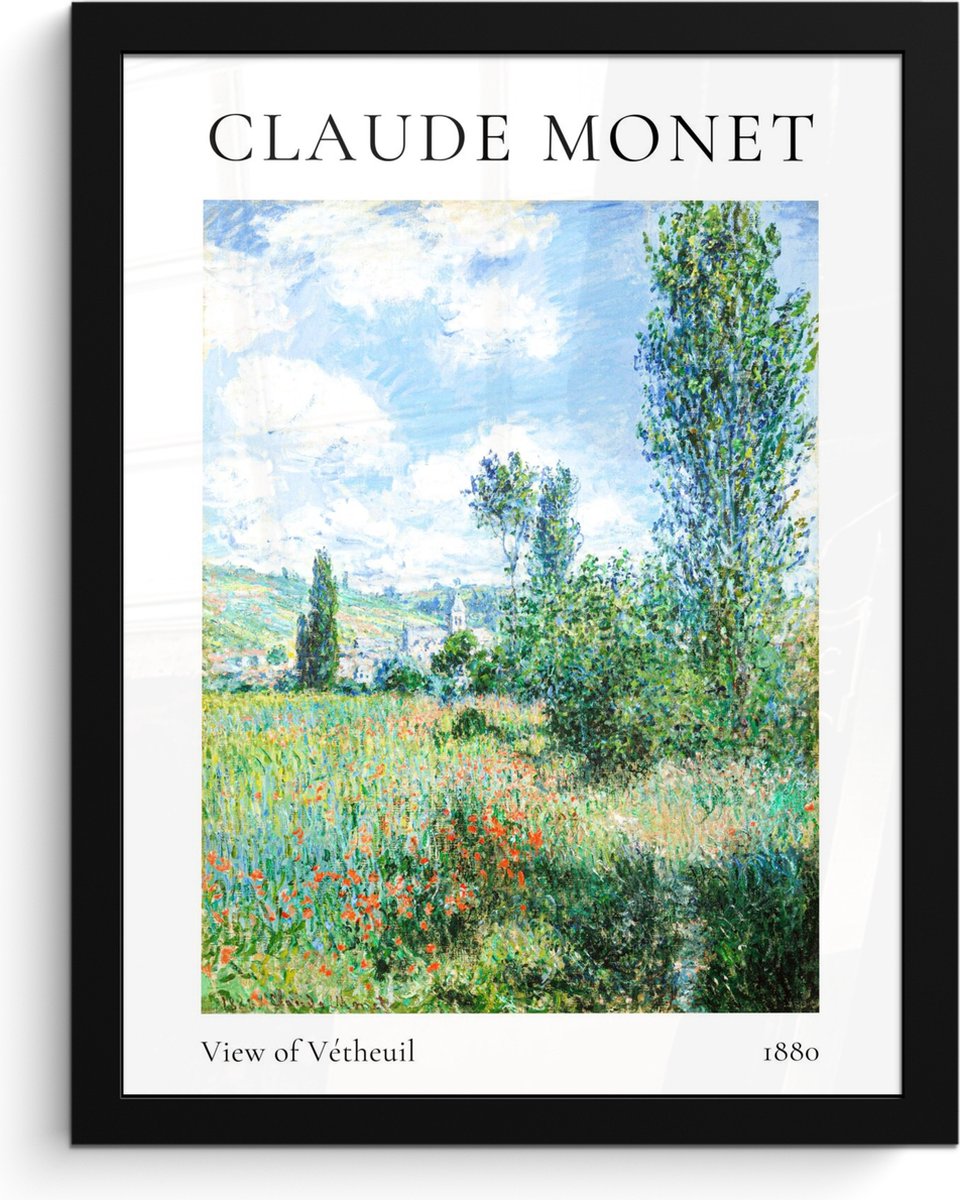 FrameYourWall Poster in lijst - Fotolijst 30x40 cm - Posters - Claude Monet - View of Vétheuil - Kunst - Oude meesters - Posterlijst zwart - Decoratie - Wanddecoratie woonkamer - Muurdecoratie slaapkamer