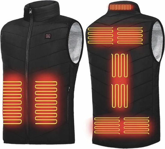 Verwarmd Vest | 9 Warmte-zones (25-50 C°) | 4-8 Uur Warmte | Elektrische Bodywarmer | Heated Vest | Thermokleding | Verwarmde kleding | Effectief & Functioneel | Werkt met Powerbank (usb-a) | Wintersport | Outdoor | Maat M (VALT KLEIN)