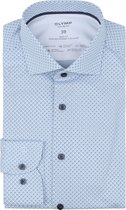 OLYMP - Level 5 Overhemd Stretch Print Blauw - Heren - Maat 40 - Slim-fit