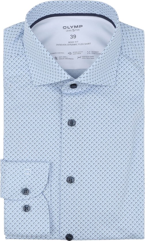 OLYMP - Chemise Stretch Print Level 5 Blauw - Homme - Taille 40 - Coupe Slim