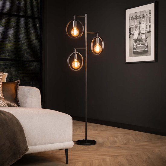 Vloerlamp Ring charcoal | 3 lichts | 50x22x155 cm | industrieel / modern | woonkamer / studeerkamer | metaal | sfeervolle staande lamp
