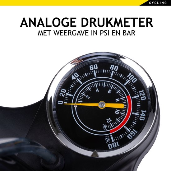 Dunlop Fietspomp met Drukmeter - Dubbel Ventiel - Hollands Ventiel/ Frans Ventiel/ Autoventiel - Dunlop