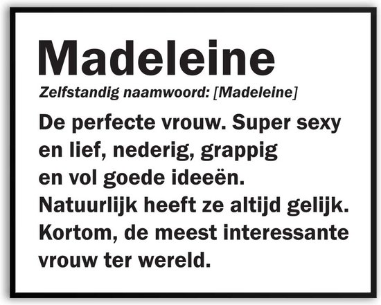 Madeleine Woordenboek Grappig Fotolijst met glas 50 x 70 cm - Cadeau - Kado - Schilderij - Muur - Verjaardag - foto - Poster - incl ophangsysteem