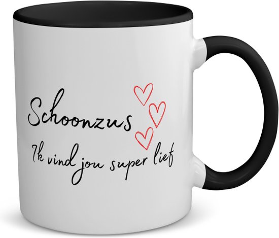 Akyol - schoonzus ik vind jou super lief koffiemok - theemok - zwart - Zus - de liefste schoonzus - verjaardag - cadeautje voor zus - zus artikelen - kado - geschenk - 350 ML inhoud