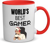 Akyol - world's best gamer koffiemok - theemok - rood - Gamen - gamers - cadeau - gamers - beste - kado - 350 ML inhoud