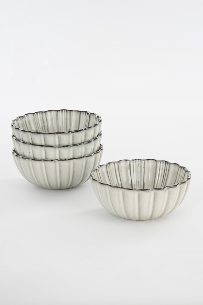 Mica Decorations Corfu Schaal - Set van 4 - H9 x Ø17 cm - Keramiek - Grijs