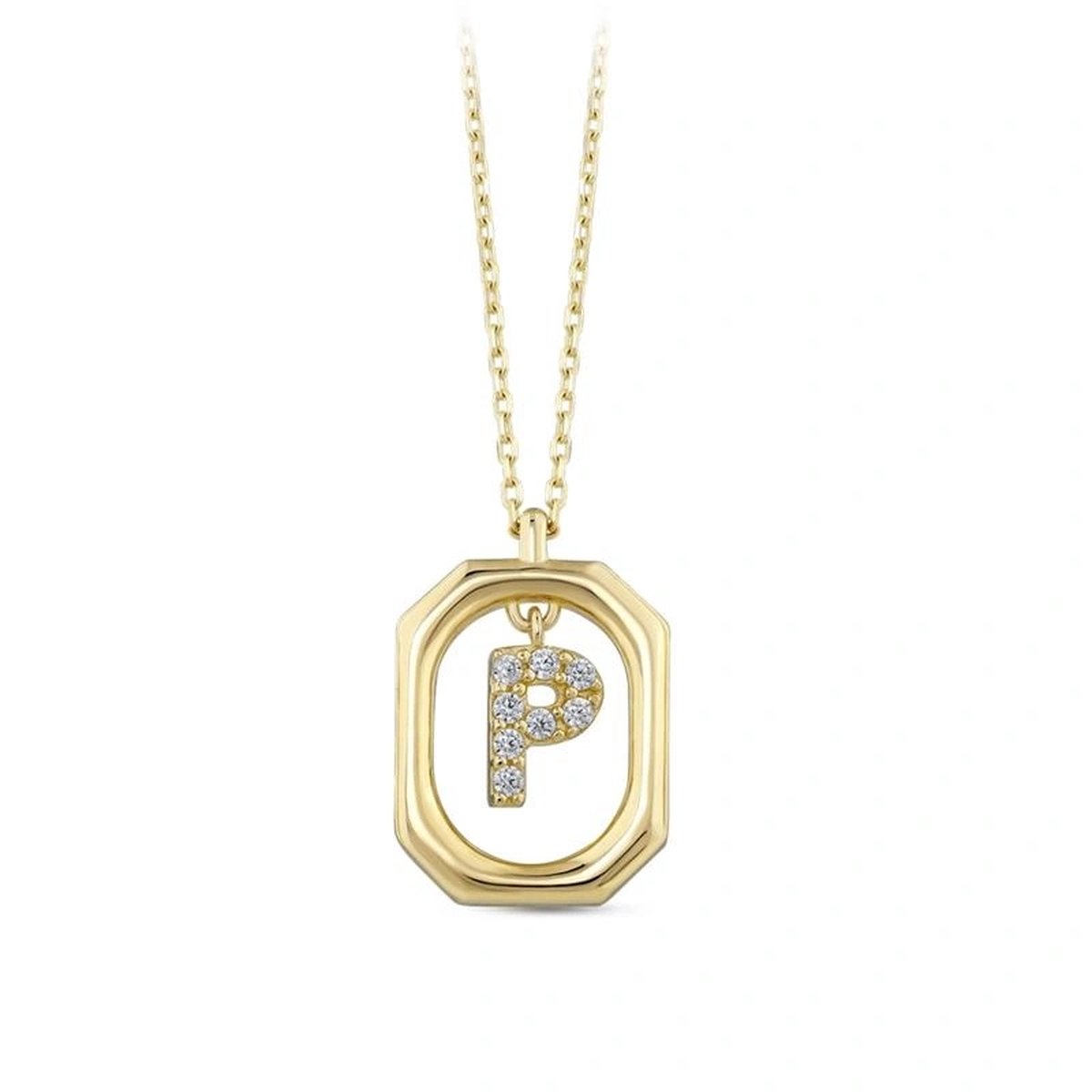 Goud Hanger Letter P met Ketting Zirkonia 14 karaats