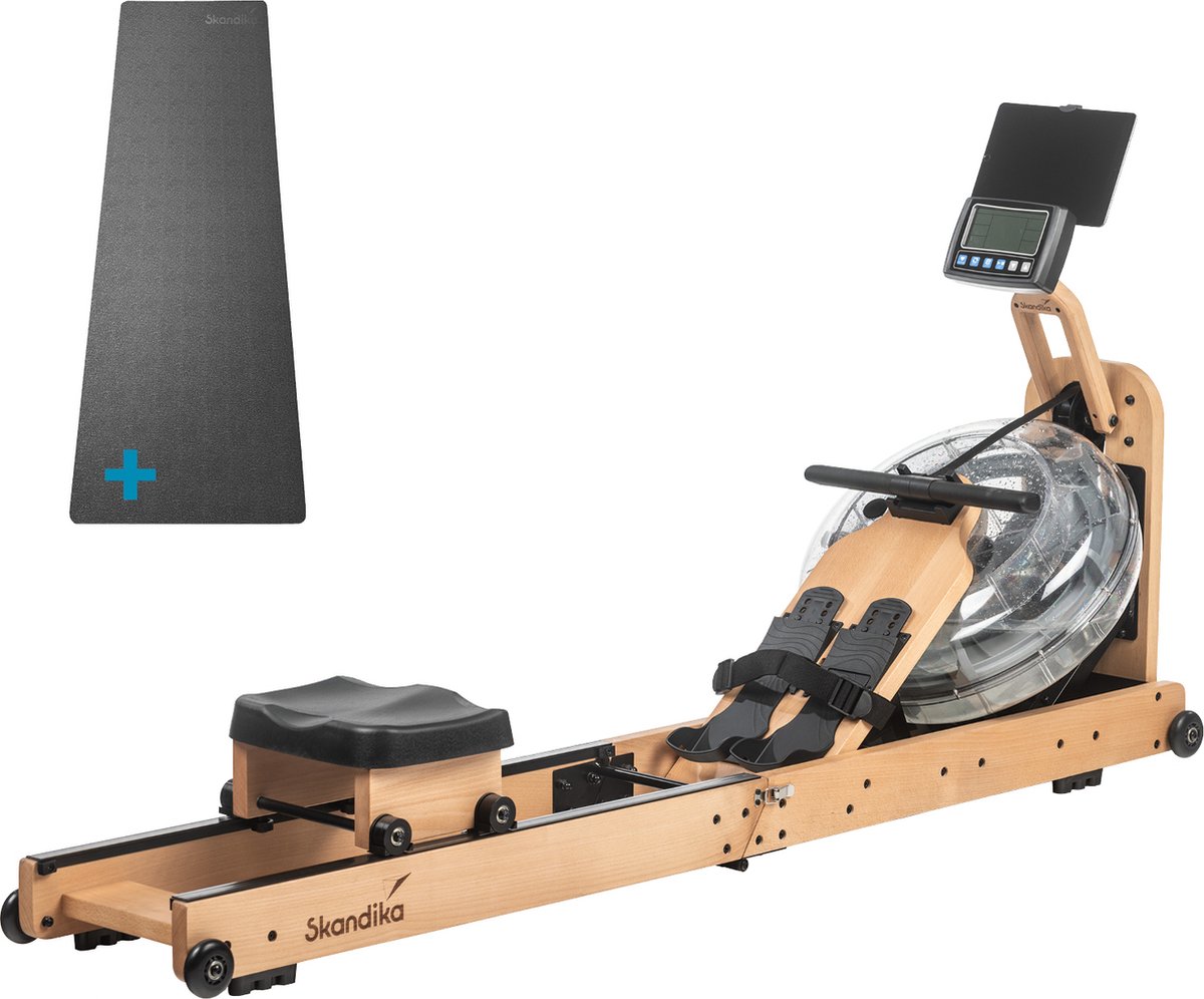 Bol.com Skandika Nytta Water Roeimachine SET – Roeitrainers - Houten roeimachine met mat – Inklapbare roeiapparaat – 45° tank - ... aanbieding