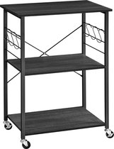 ACAZA Keukentrolley - Trolley op Wieltjes - 89 x 60 x 40 cm (H x L x B) - Serveerwagen - Zwart - Keukentrolley op Wieltjes - Keukenrek - Keuken trolley - Serveerwagen op Wieltjes