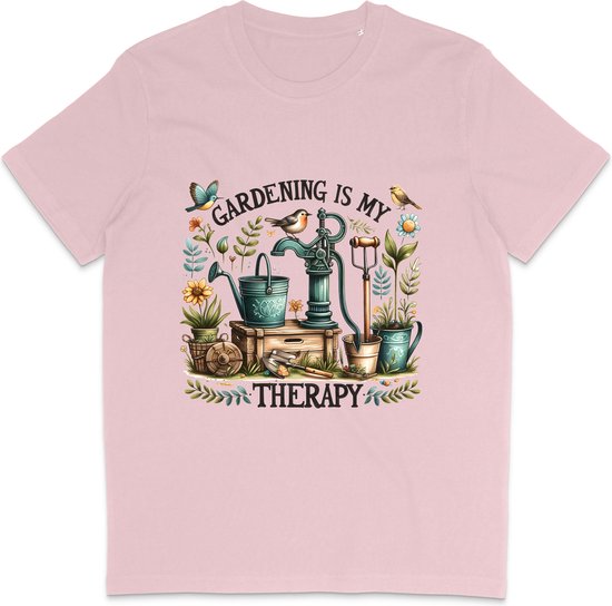 Leuk Dames T Shirt - Tuinieren Is Mijn Therapie - Roze - XXL