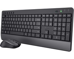 Trust Trezo Comfort - Draadloos Toetsenbord en Muis Set - Stille Toetsen - Polssteun - Draadloos - AZERTY BE - Zwart