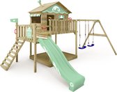 WICKEY speeltoestel klimtoestel Smart Coast met schommel & pastelgroene glijbaan, outdoor kinderspeeltoestel met zandbak, ladder & speelaccessoires voor in de tuin