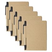 Notitie/opschrijf boekje met balpen - harde kartonnen kaft - beige/zwart - 10x8cm - 80blz gelinieerd - blocnotes