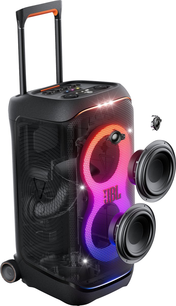 JBL Partybox Stage 320 - Draadloze Bluetooth Party Speaker - Op Wielen - Uitschuifbare Hangreep - LED verlichting - 18 uur - Spatwaterdicht - Zwart – foto 6